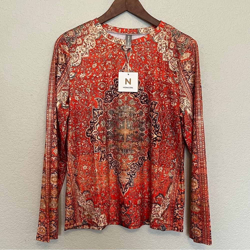 Noracora Colorful Patterned Boho Graphic Long Sleeve Top Women's Medium NWT